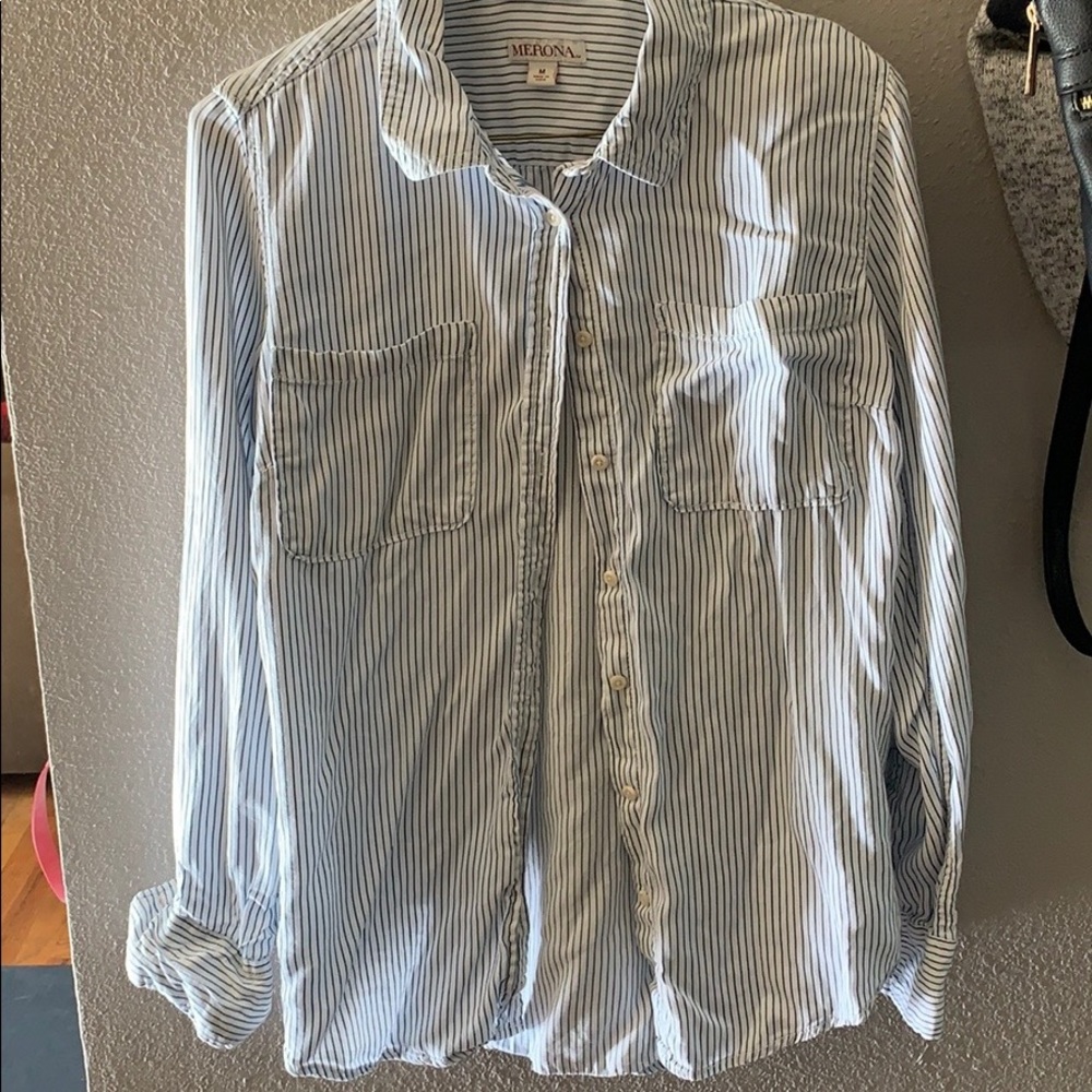 White and blue Chambray Top